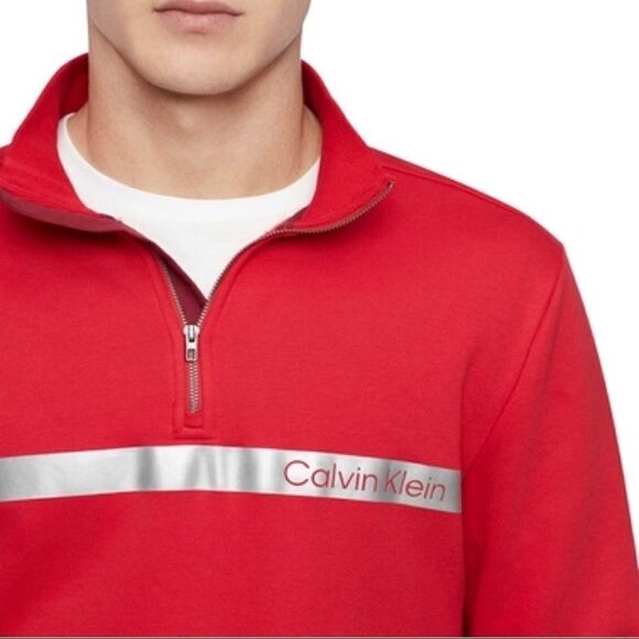CK CALVIN KLEIN JEANS Ls athleisure 1/4 zip sweater sweatshirt men’s red - Picture 3 of 7